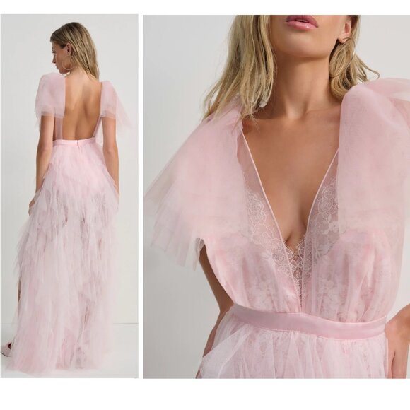 NWT FOR LOVE AND LEMONS MAXINE PINK TULLE MAXI GOWN DRESS SIZE XL - Picture 2 of 12